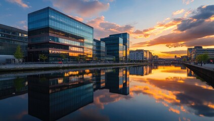 Naklejka premium Dublin City Canal Reflections Sunset Urban Skyline