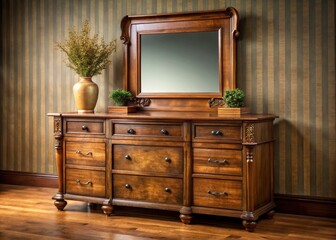 Rustic charm! Antique wooden dresser, mirror, and vanity set. Shabby chic bedroom furniture.