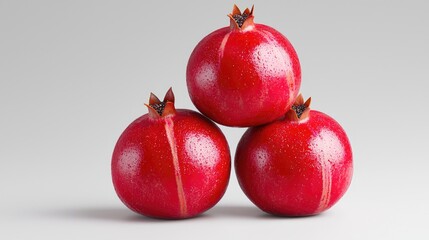 Three ripe pomegranates stacked, studio shot, food photography