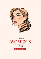 International Women's Day template for advertising, poster, wishes, leaflets, flyer, a4, social, media, banner, with wmen, face, clip, art, silhouette, Girl, female, Vertical, Celebration, 8 March