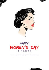 International Women's Day template for advertising, poster, wishes, leaflets, flyer, a4, social, media, banner, with wmen, face, clip, art, silhouette, Girl, female, Vertical, Celebration, 8 March