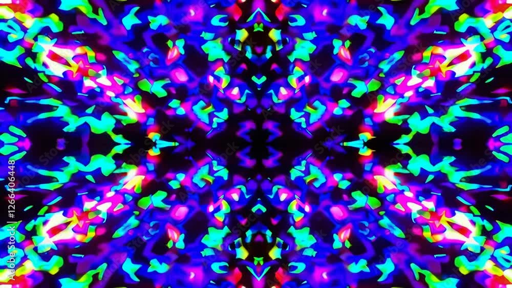 Poster kaleidoscope pattern with vibrant neon colors, abstract symmetry. artistic design concept