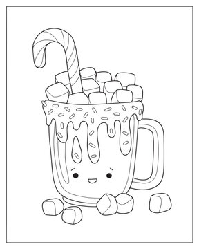 cute hot chocolate with marshmallows and candy cane clip art preview
