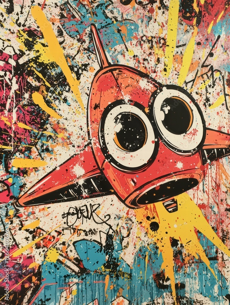 Poster abstract rocket art: a vibrant and dynamic piece showcasing an abstract illustration of a rocket, bu