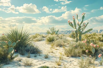 Beautiful desert landscape with palm trees and blue sky