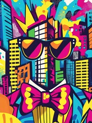 Cityscape in Style: A vibrant and stylized illustration of a cityscape, personified with bold colors and patterns.