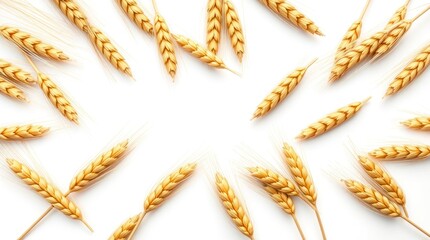 Golden Wheat Ears on White Background Natural Food Photography