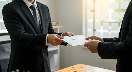 Handing Over Envelope in Business Setting with Formal Attire