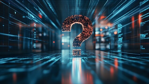Data center question mark, futuristic technology