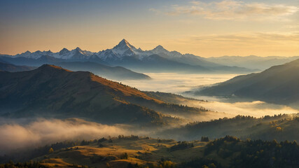 "Sunrise and sunset over majestic mountains with clouds, snow, and a scenic view of nature's beauty in Scotland's landscape.