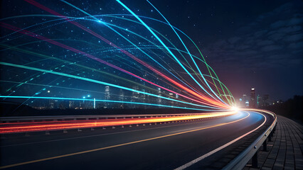 Obraz premium Dark Digital Background with Glowing Data Streams and Dynamic Lines. Perfect for: Tech Conferences, Cyber Security Awareness Month, IT Networking Events