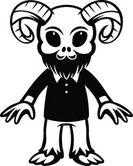 Cartoon Skull or funny devil silhouette vector art, Cartoon Skull or devil line art isolated vector illustration