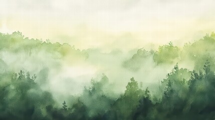 Fototapeta premium Mystical Canopy: An ethereal view of a lush, foggy forest canopy. the scene evokes tranquility and wonder. The soft mist obscures the details, creating a dreamy and atmospheric panorama.