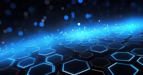 Naklejka premium Abstract beautiful background with glowing particles and glitter on dark blue background, glittering dust or sparkles in the air