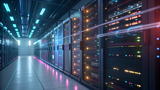 3D Digital Background with Stacked Data and Light Effects. Perfect for: AI Summits, Digital Transformation Conferences, Blockchain Events