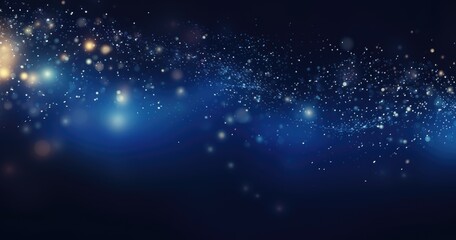 Fototapeta premium Abstract beautiful background with glowing particles and glitter on dark blue background, glittering dust or sparkles in the air