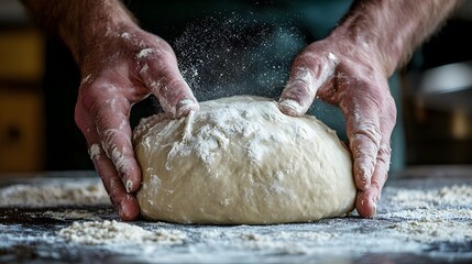 Obraz premium Kneading Dough for Homemade Bread Kitchen Food Preparation Cozy Environment Close-up View Culinary Art
