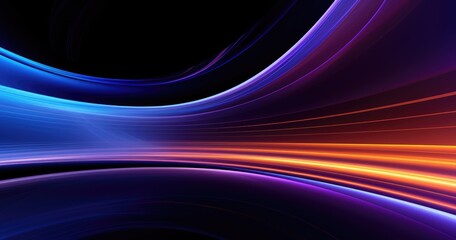 Abstract beautiful background with neon light lines, curved tunnel of time and space, digital futuristic wallpaper, blue purple orange gradient backdrop