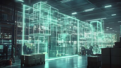 Warehouse augmented reality overlay showing product inventory