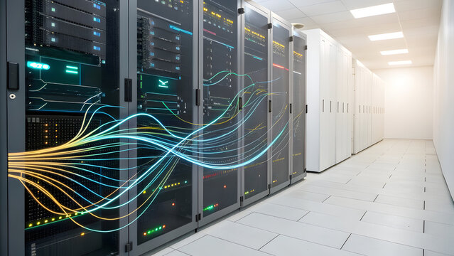 Dynamic Data Flow Background Representing Information Transfer. Perfect for: IT Conferences, AI Networking Events, Global Data Summits - Powered by Adobe