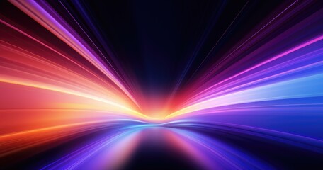 Abstract beautiful background with neon light lines, curved tunnel of time and space, digital futuristic wallpaper, blue purple orange gradient backdrop