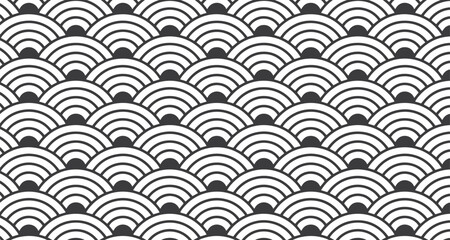 Japanese minimalist pattern, Repeating pattern of black and white semicircles.