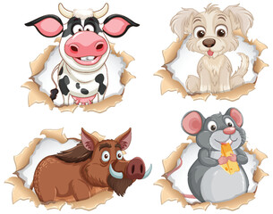 Cute Animals Peeking Through Paper