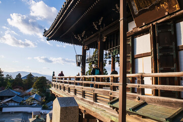 people at Todai-ji Nigatsudo temple to view Nara city at fall