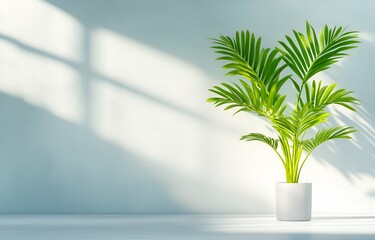 A green houseplant in a glass vase adds natural decor to the room