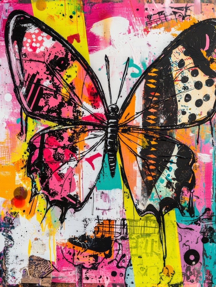 Poster whimsical butterfly canvas: an abstract artwork showcasing a vibrant butterfly, its wings splashed w