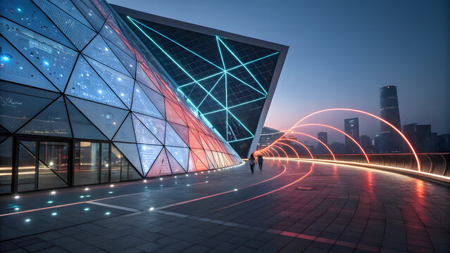 Geometric Tech Background with Interwoven Light and Intelligent System Concept. Perfect for: Innovation summits, AI development, Tech startup branding