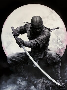 Minimalistic Ninja warrior art, created by generative AI