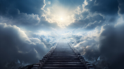 Stone stairs going up to the cloudy sky