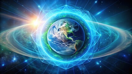 A Radiant Celestial Sphere Enveloping Earth, Showing Interconnectedness and Global Communication Networks