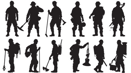 Twelve Silhouettes of Workers with Tools.