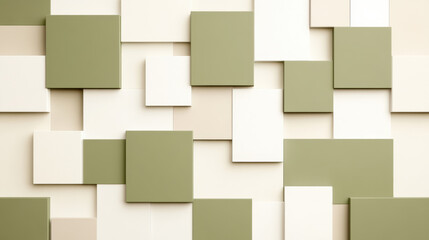 Muted olive and cream geometric rectangles create modern wall design