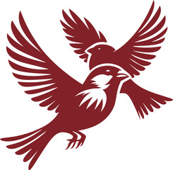 Two birds in flight, stylized design.