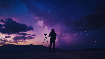 Fototapeta premium Astrophotographer Capturing Starry Night Sky with Milky Way 