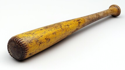 Vintage wooden baseball bat resting on a light surface, showcasing its worn texture and craftsmanship