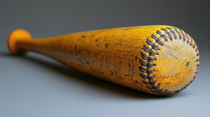 Close-up of a worn vintage baseball bat showcasing its textured surface and stitching details