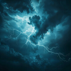 Stormy sky with dramatic lightning bolts -ai