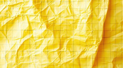 Crumpled yellow paper with grid pattern, showcasing texture and color for creative backgrounds