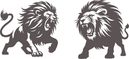 Two roaring lions, graphic design.