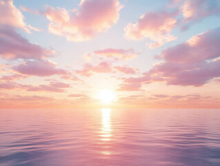 Obraz premium Pastel sunset over calm ocean; dreamy sky -ai