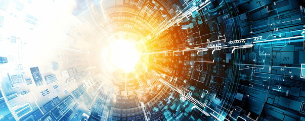 Obraz premium Abstract digital tunnel with glowing light and futuristic technology elements