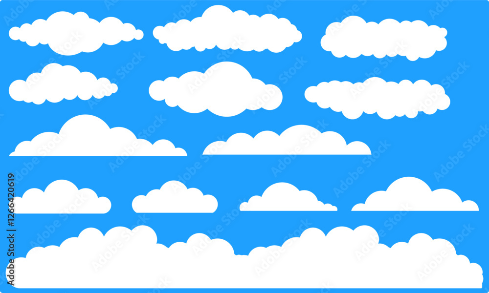 Wall mural vector of simple cloud collection. white color with blue sky background. weather element for 2d cart