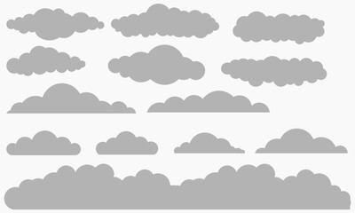 vector from a collection of simple clouds. gray color with white sky background. Weather elements for 2D cartoons