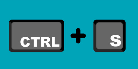 Ctrl S key icon means save. Clip art vector shortcut isolated on blue background. Keyboard shortcut graphic resource