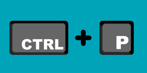 Ctrl P key icon means paste. Clip art vector shortcut isolated on blue background. Keyboard shortcut graphic resource