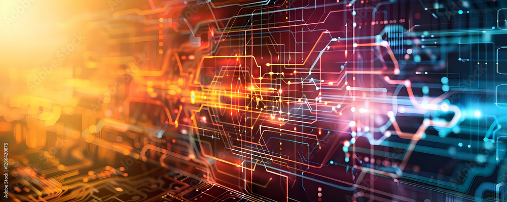Poster abstract digital background with glowing lines and circuits representing technology (1)